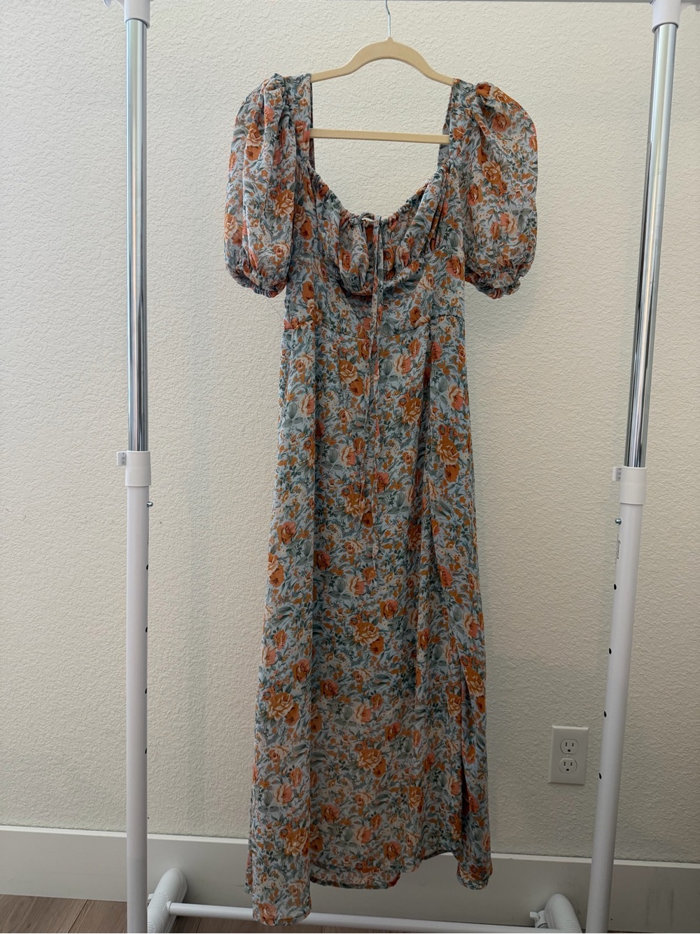 Petal & Pup Blue Floral Maxi Dress with Orange Blooms